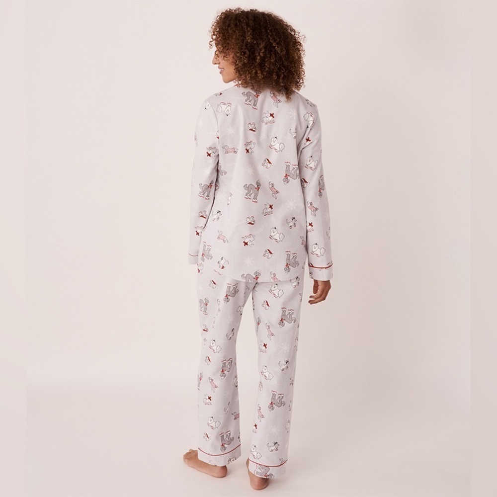 La Vie en Rose Christmas Dogs Winter Snow Gray Pajama Set Cotton Fleece Sz S - Picture 2 of 16